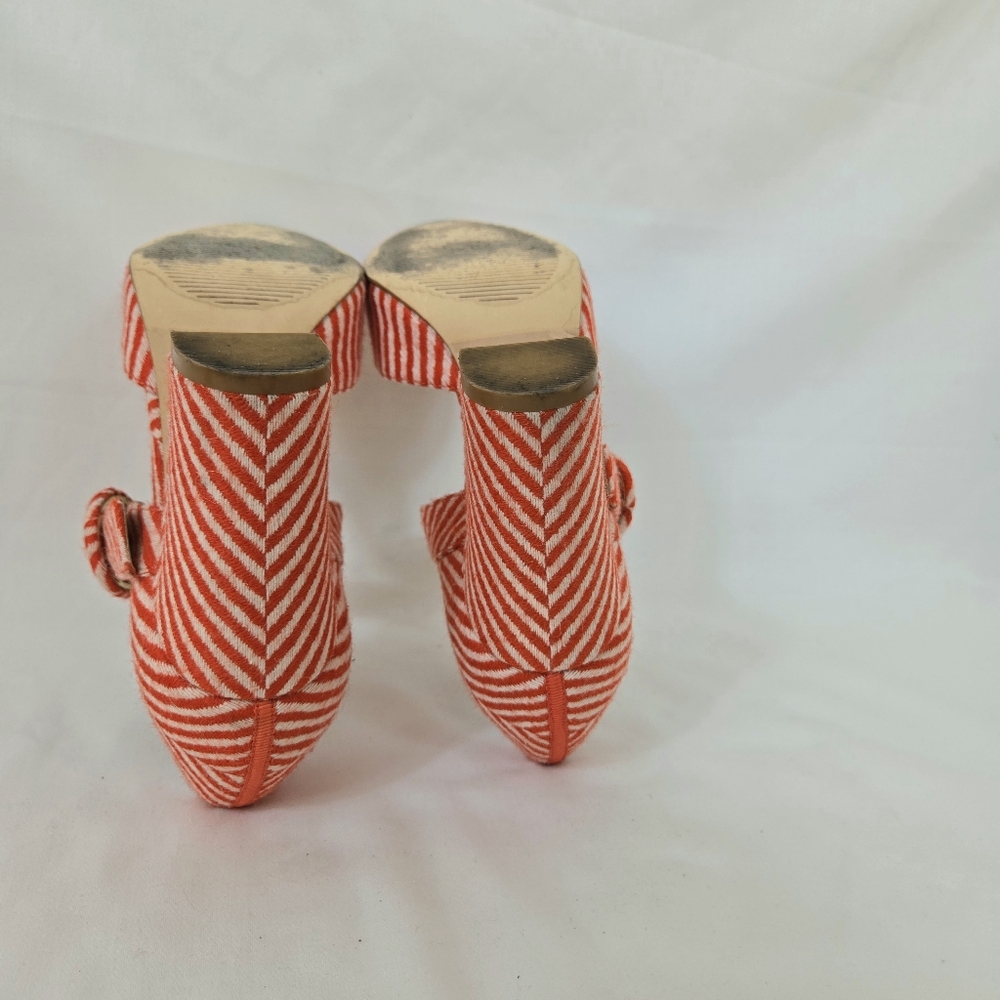 Boden Womens Evie Orange Ivory Stripe Fabric Buckle Mary Jane Pumps EU 36/5.5 US - Picture 7 of 9